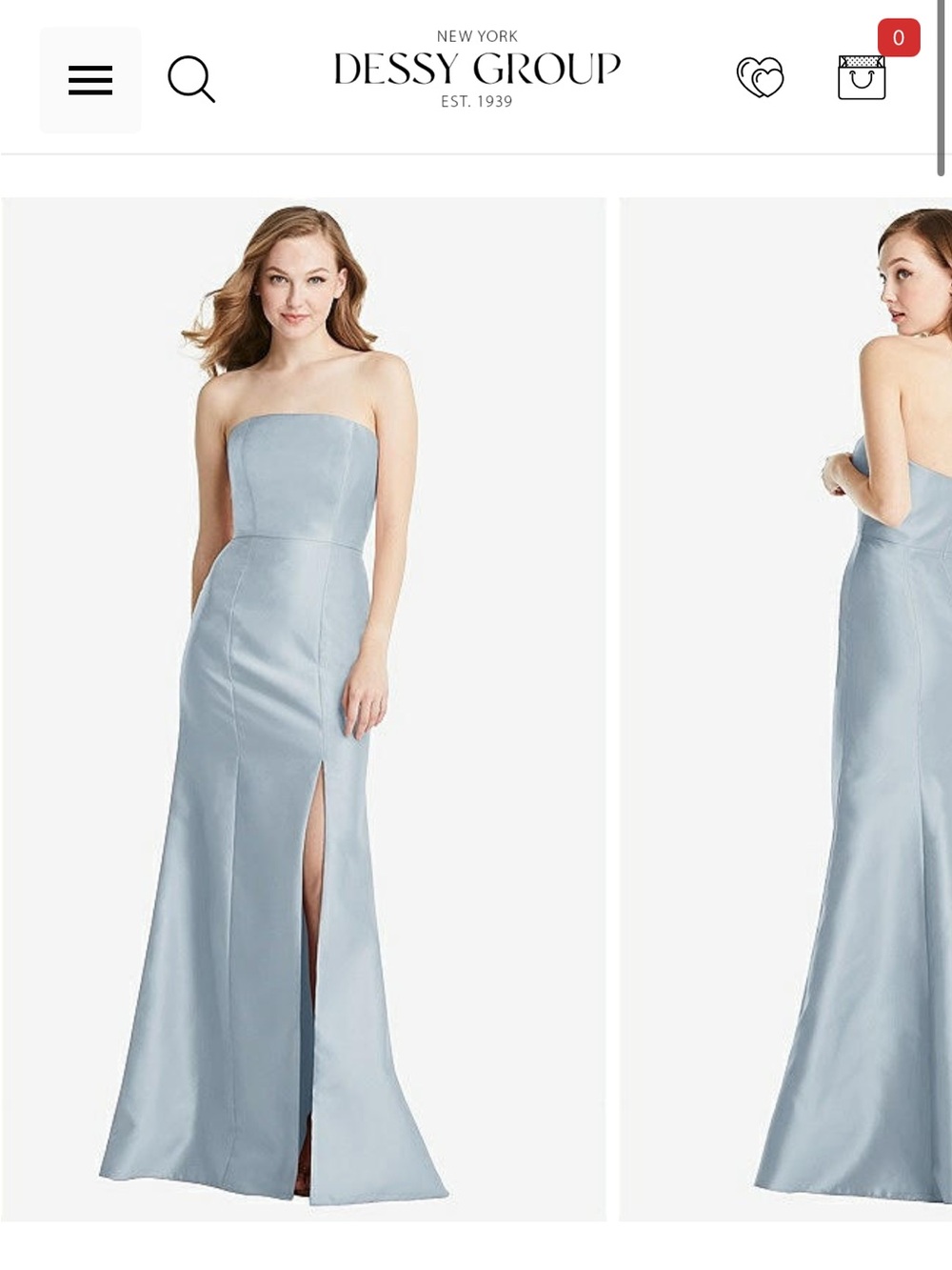 Dessy Group Strapless Light Blue Satin Evening Gown